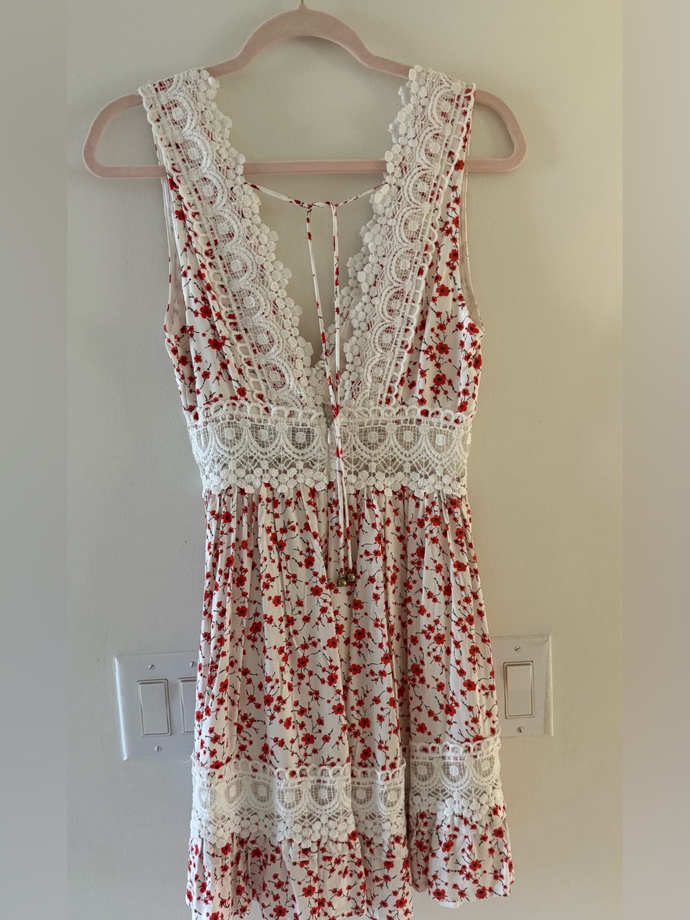 Angel Biba White Floral Lace Mini Dress S Romantic Cottagecore Boho Dress - Picture 6 of 14